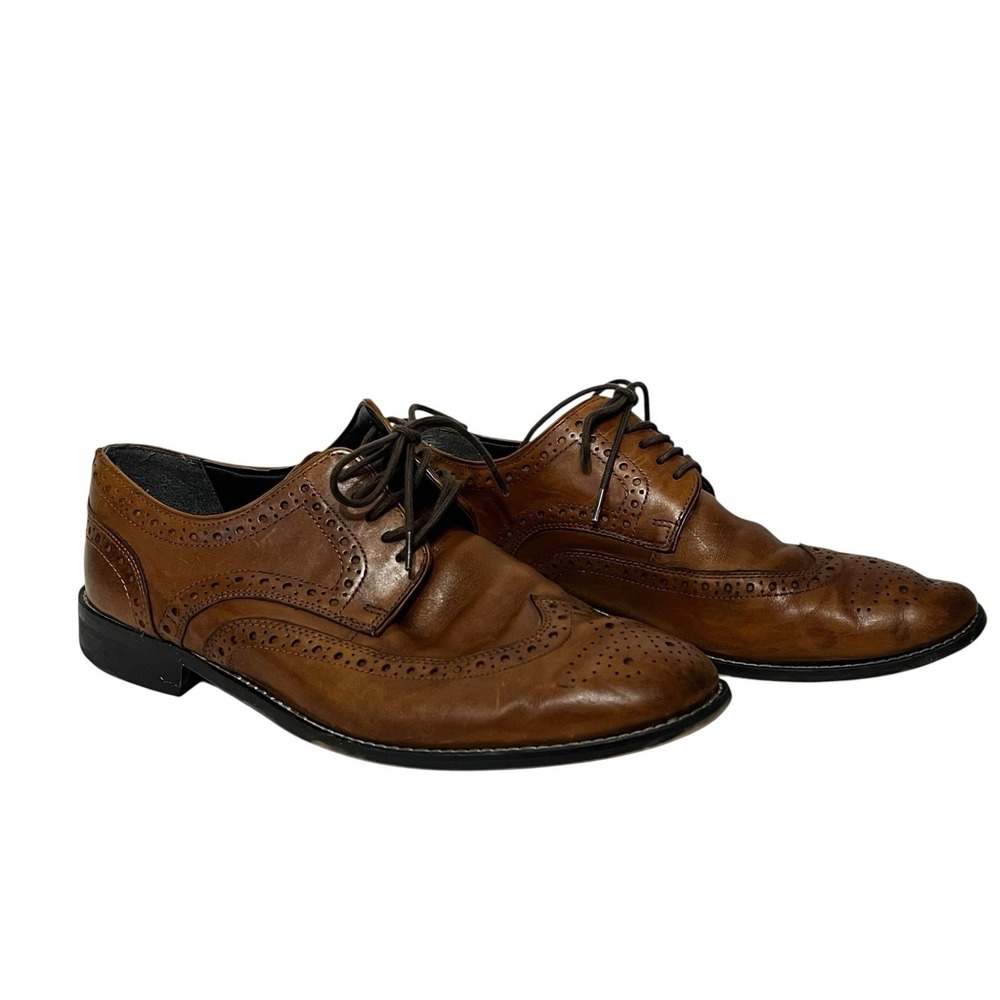 Nunn Bush 101082 Men's Sz 9.5 Brown Leather Wing Tip Oxford Lace Up Shoes